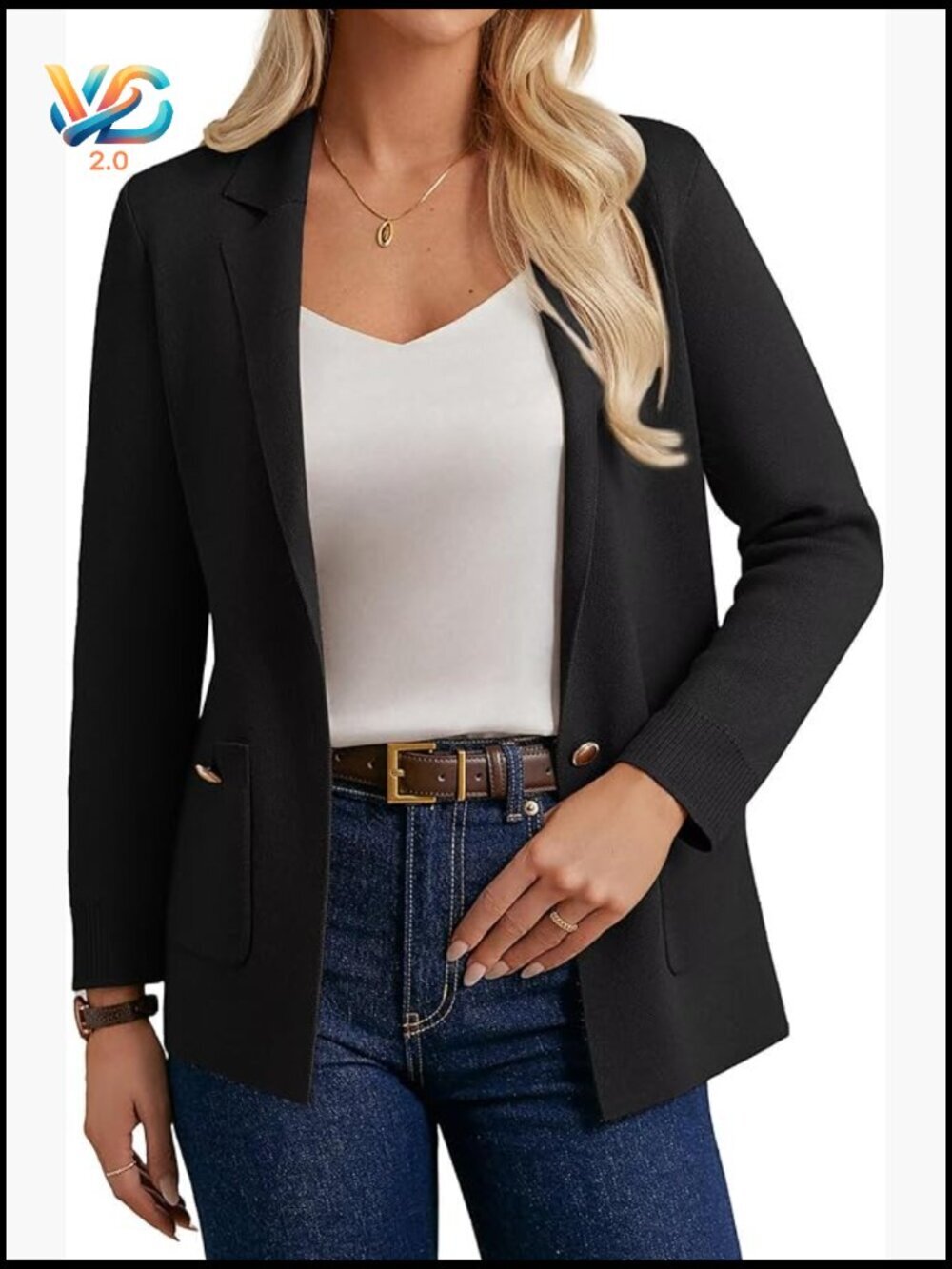 Lightweight Knit Blazer with Pockets, Business Casual Open Front Cardigan